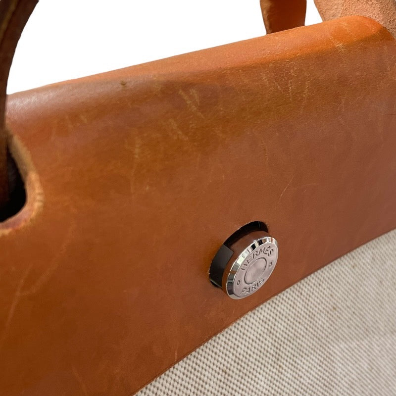 エルメス HERMES エールバッグMM ▢C刻印 ブラウン×アイボリー×シルバー金具 トワル レディース ショルダーバッグ