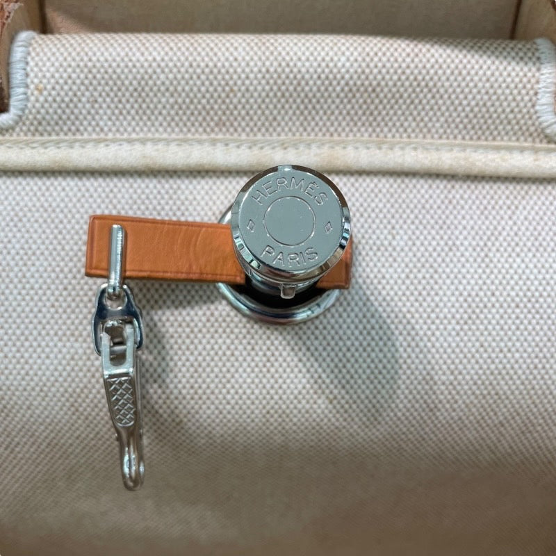 エルメス HERMES エールバッグMM ▢C刻印 ブラウン×アイボリー×シルバー金具 トワル レディース ショルダーバッグ