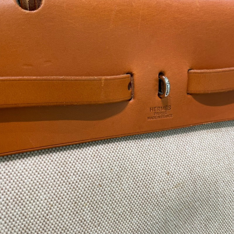 エルメス HERMES エールバッグMM ▢C刻印 ブラウン×アイボリー×シルバー金具 トワル レディース ショルダーバッグ