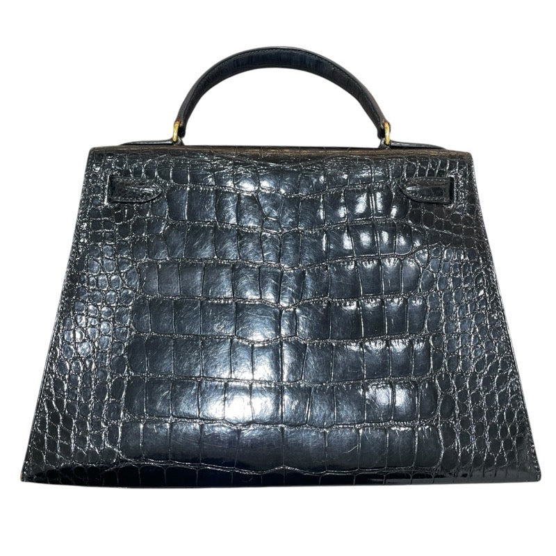 エルメス HERMES ケリー28　外縫い 〇R刻 ブラック　GD金具 アリゲーター レディース ショルダーバッグ