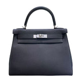 エルメス HERMES ケリー28 W刻印 ブラック×マットシルバー金具 トゴ レディース ショルダーバッグ