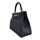 エルメス HERMES ケリー28 W刻印 ブラック×マットシルバー金具 トゴ レディース ショルダーバッグ