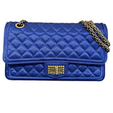 シャネル CHANEL 2.55マトラッセショルダー A37586 ブルー　GD金具 サテン/Wフラップ レディース ショルダーバッグ