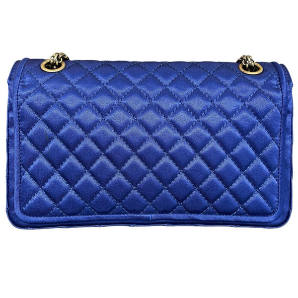 シャネル CHANEL 2.55マトラッセショルダー A37586 ブルー　GD金具 サテン/Wフラップ レディース ショルダーバッグ