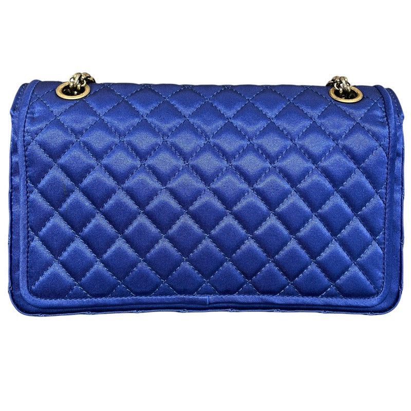 シャネル CHANEL 2.55マトラッセショルダー A37586 ブルー　GD金具 サテン/Wフラップ レディース ショルダーバッグ