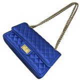 シャネル CHANEL 2.55マトラッセショルダー A37586 ブルー　GD金具 サテン/Wフラップ レディース ショルダーバッグ