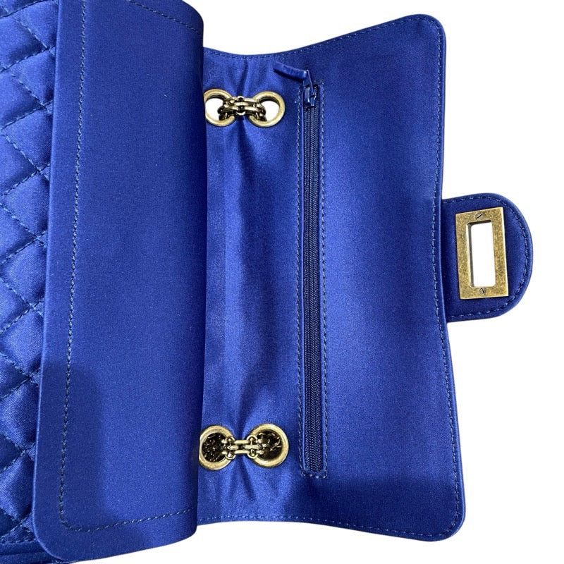 シャネル CHANEL 2.55マトラッセショルダー A37586 ブルー　GD金具 サテン/Wフラップ レディース ショルダーバッグ