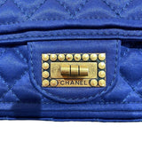 シャネル CHANEL 2.55マトラッセショルダー A37586 ブルー　GD金具 サテン/Wフラップ レディース ショルダーバッグ