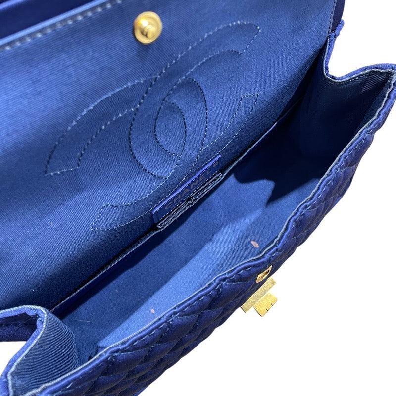 シャネル CHANEL 2.55マトラッセショルダー A37586 ブルー　GD金具 サテン/Wフラップ レディース ショルダーバッグ