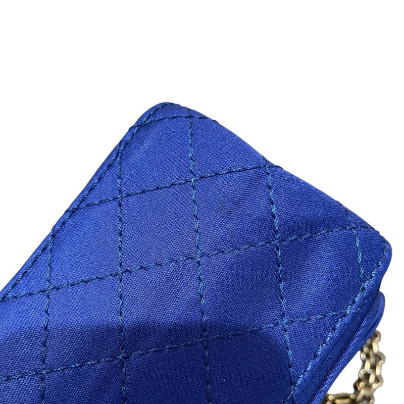 シャネル CHANEL 2.55マトラッセショルダー A37586 ブルー　GD金具 サテン/Wフラップ レディース ショルダーバッグ