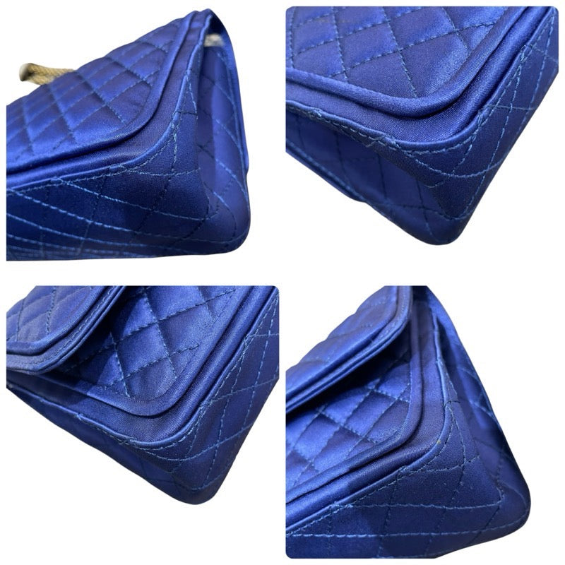 シャネル CHANEL 2.55マトラッセショルダー A37586 ブルー　GD金具 サテン/Wフラップ レディース ショルダーバッグ