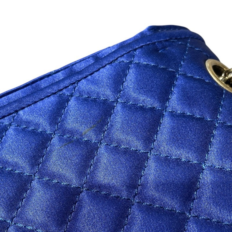 シャネル CHANEL 2.55マトラッセショルダー A37586 ブルー　GD金具 サテン/Wフラップ レディース ショルダーバッグ