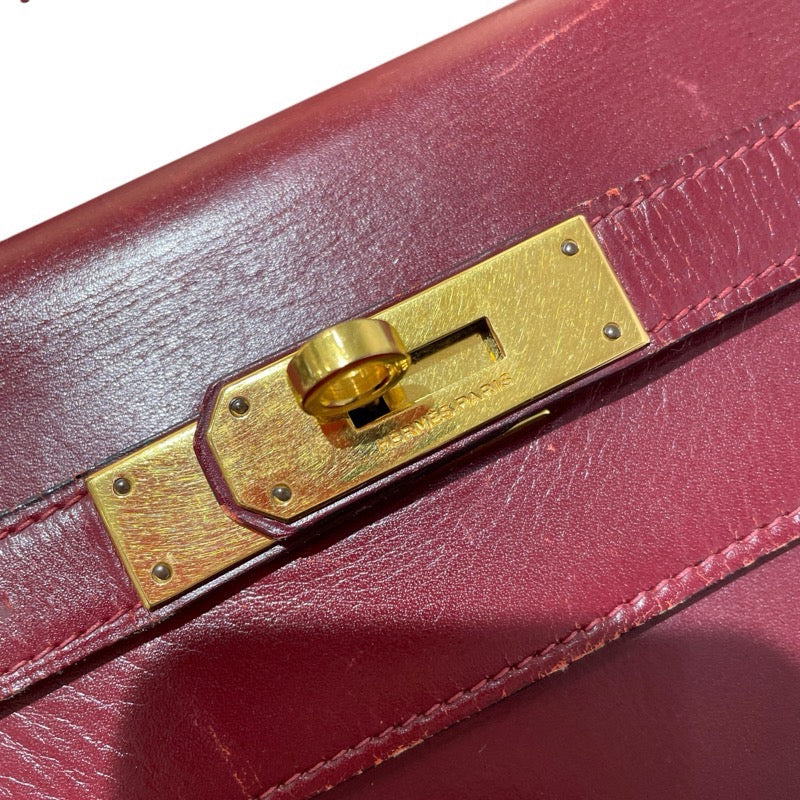 エルメス HERMES ケリー32　外縫い 〇I刻 ルージュアッシュ　GD金具 ボックスカーフ レディース ショルダーバッグ