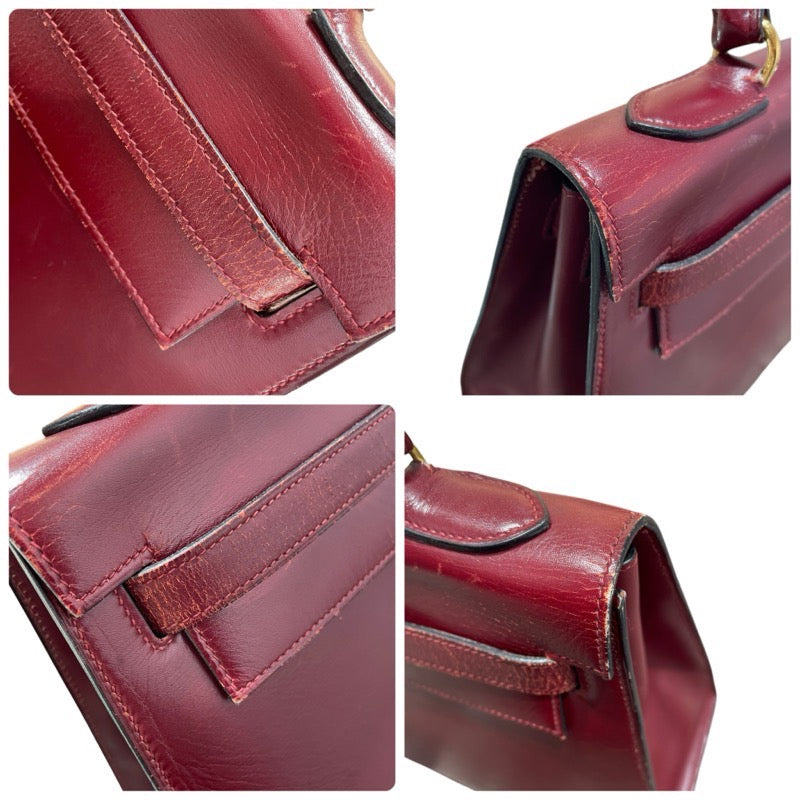 エルメス HERMES ケリー32　外縫い 〇I刻 ルージュアッシュ　GD金具 ボックスカーフ レディース ショルダーバッグ