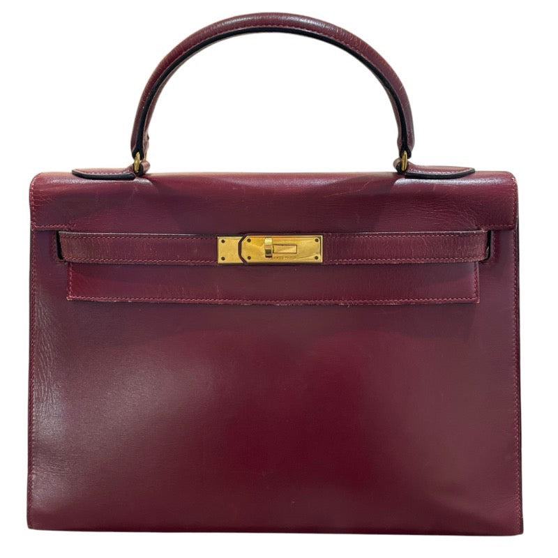 エルメス HERMES ケリー32　外縫い 〇I刻 ルージュアッシュ　GD金具 ボックスカーフ レディース ショルダーバッグ
