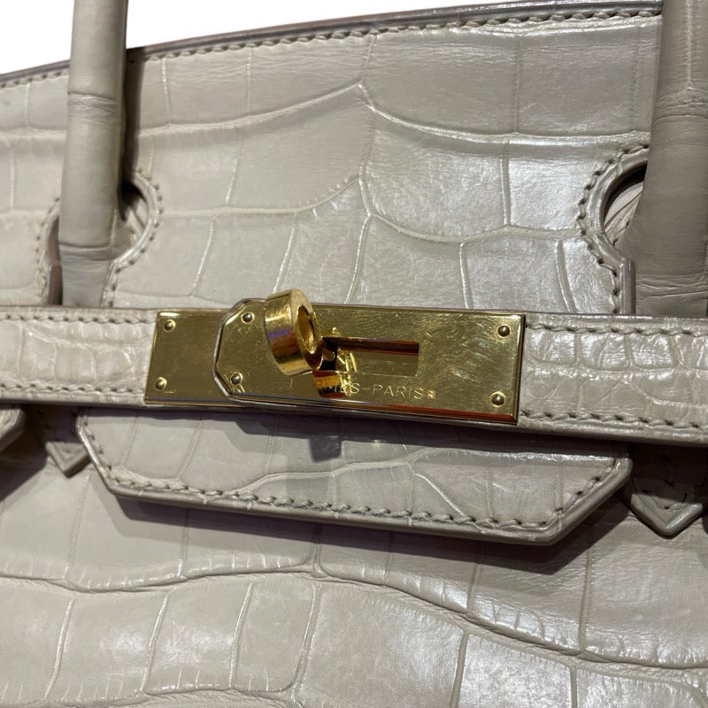 エルメス HERMES バーキン30 □R刻 べトン　GD金具 アリゲーターマット レディース ハンドバッグ