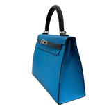 エルメス HERMES ケリー25 外縫い トリコロール B刻印 ブルーフランス/ブルーサフィール/ブラック エプソン レディース ハンドバッグ