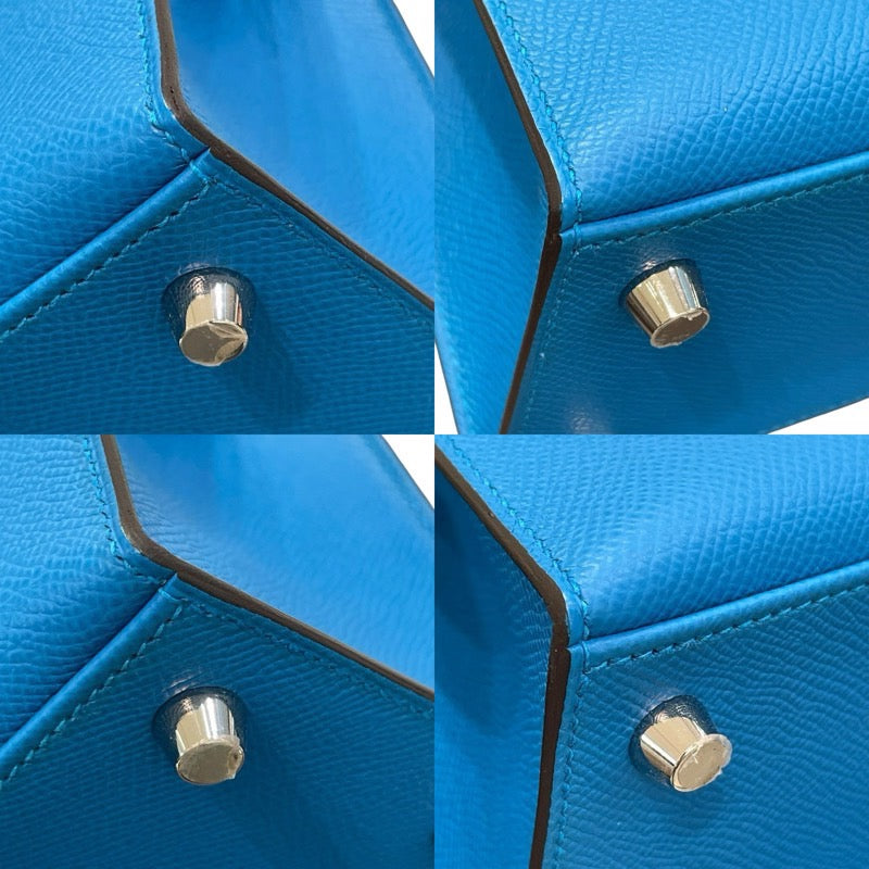 エルメス HERMES ケリー25 外縫い トリコロール B刻印 ブルーフランス/ブルーサフィール/ブラック エプソン レディース ハンドバッグ