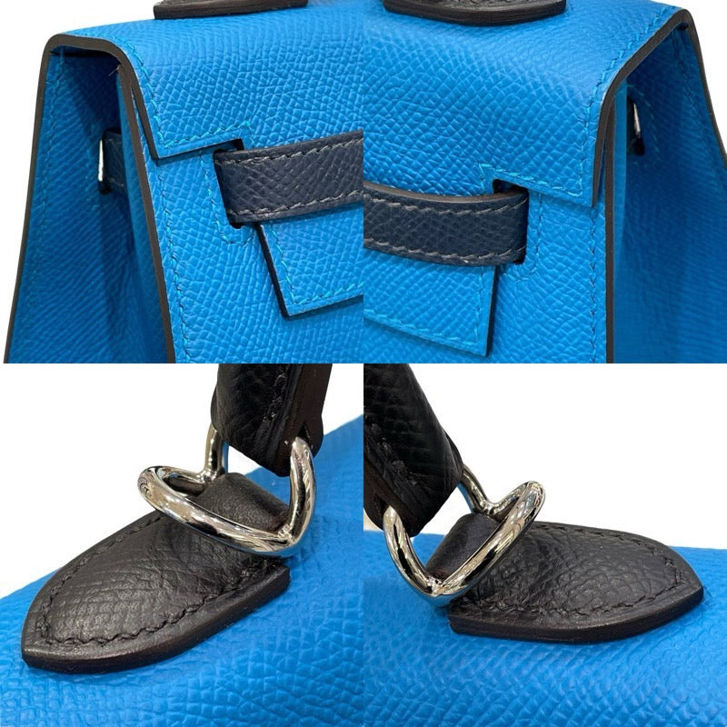 エルメス HERMES ケリー25 外縫い トリコロール B刻印 ブルーフランス/ブルーサフィール/ブラック エプソン レディース ハンドバッグ