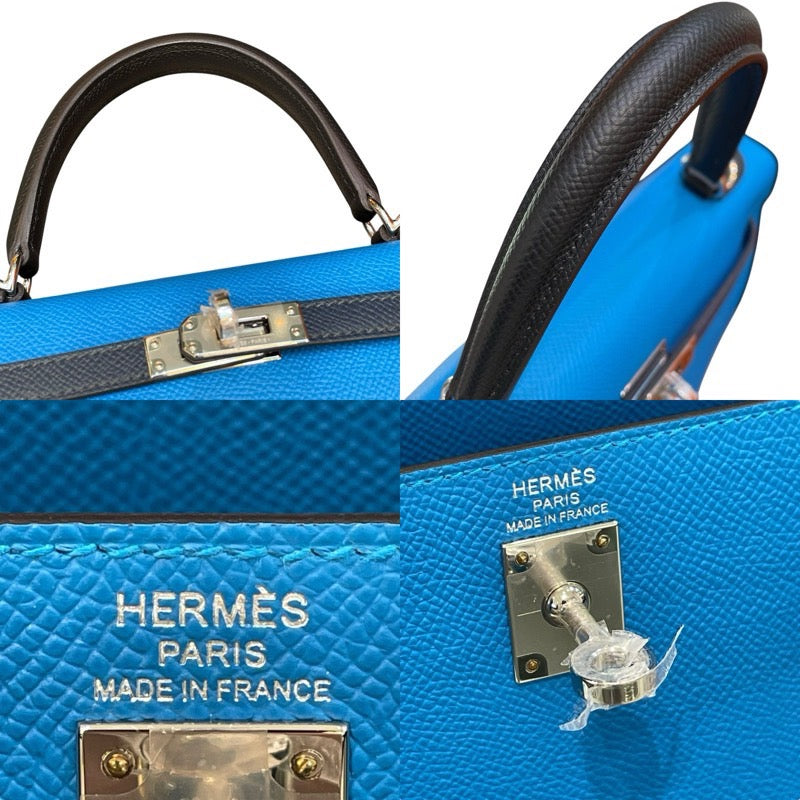 エルメス HERMES ケリー25 外縫い トリコロール B刻印 ブルーフランス/ブルーサフィール/ブラック エプソン レディース ハンドバッグ