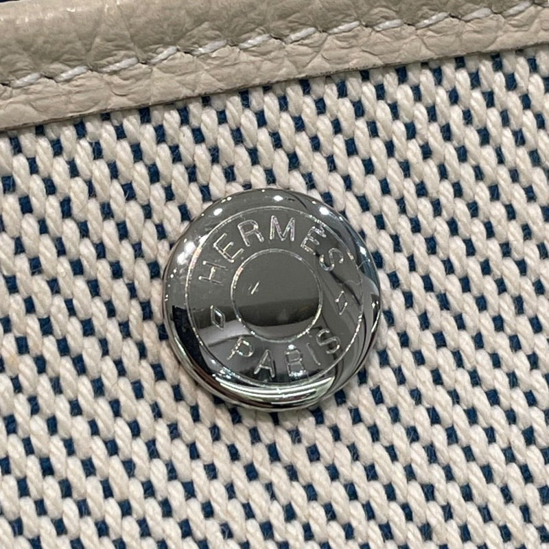 エルメス HERMES ガーデンパーティPM C刻印 アイボリー×ブルー系 トワル×ネゴンダ レディース トートバッグ