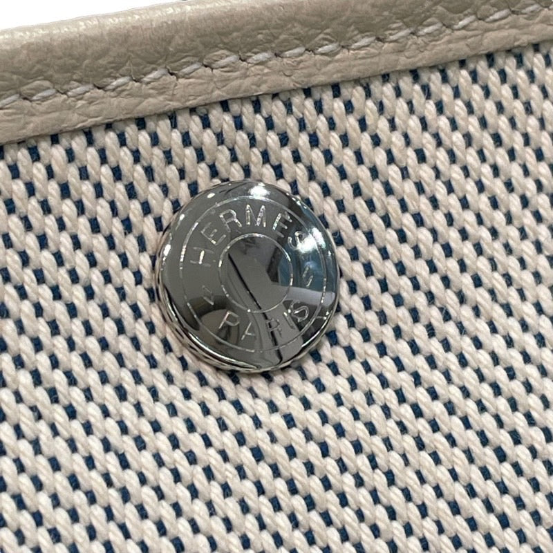 エルメス HERMES ガーデンパーティPM C刻印 アイボリー×ブルー系 トワル×ネゴンダ レディース トートバッグ