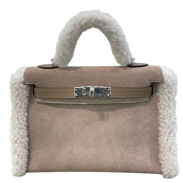 エルメス HERMES ミニケリー2　テディ B刻 エトゥープ✕グリスカイユ✕エクリュ✕シルバー金具 グリズリー・スイフト・ムートン レディース ショルダーバッグ