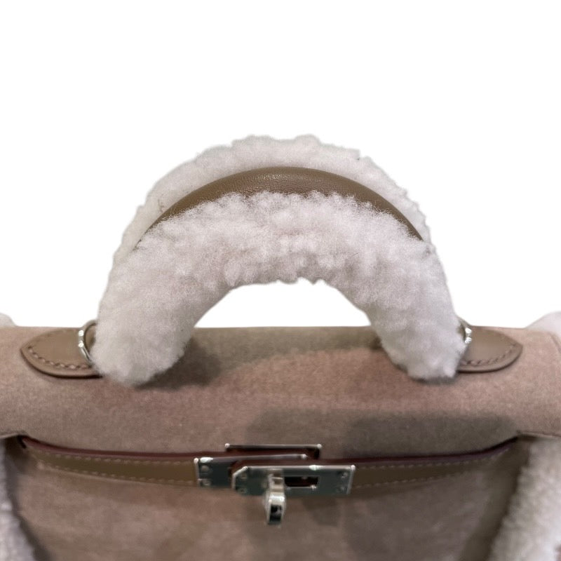 エルメス HERMES ミニケリー2　テディ B刻 エトゥープ✕グリスカイユ✕エクリュ✕シルバー金具 グリズリー・スイフト・ムートン レディース ショルダーバッグ