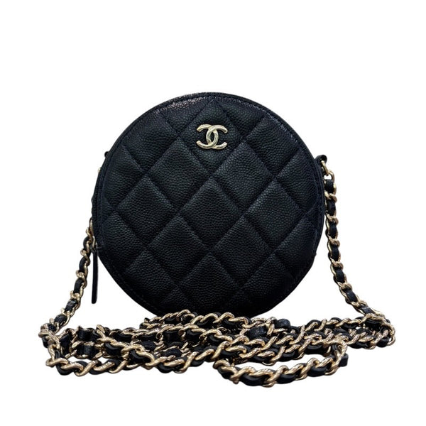 シャネル CHANEL マトラッセ ラウンドショルダー AP0245 ネイビー×ゴールド金具 キャビアスキン レディース ショルダーバッグ