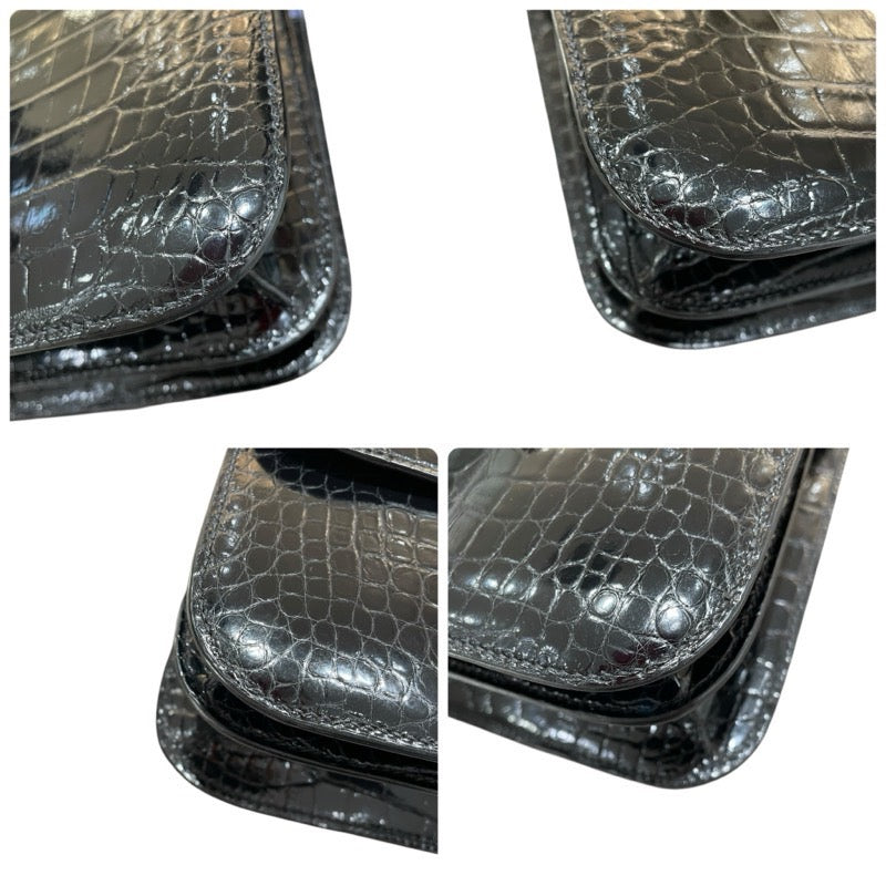 エルメス HERMES コンスタンス3　24　ヴェルソ C刻 ブラック・ブルーエレクトリック　SV金具 アリゲーター レディース ショルダーバッグ