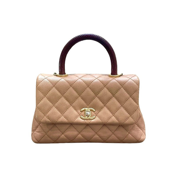 シャネル CHANEL ココハンドルXS A92990 24番台 ブラウン×ゴールド金具 キャビアスキン×リザード レディース ショルダーバッグ