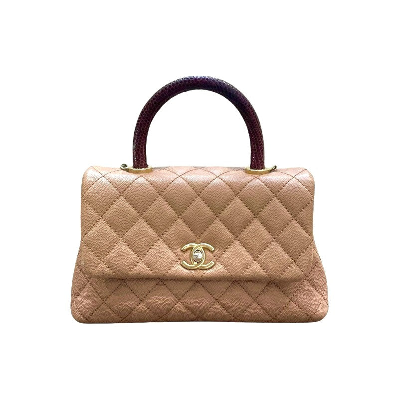 シャネル CHANEL ココハンドルXS A92990 24番台 ブラウン×ゴールド金具 キャビアスキン×リザード レディース ショルダーバッグ
