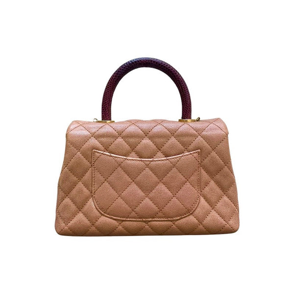 シャネル CHANEL ココハンドルXS A92990 24番台 ブラウン×ゴールド金具 キャビアスキン×リザード レディース ショルダーバッグ