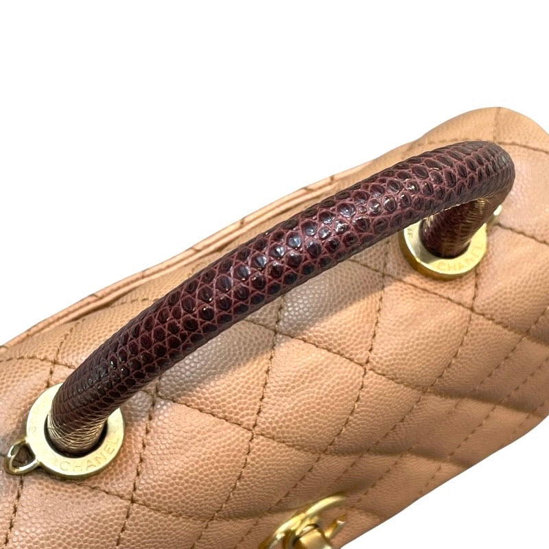 シャネル CHANEL ココハンドルXS A92990 24番台 ブラウン×ゴールド金具 キャビアスキン×リザード レディース ショルダーバッグ