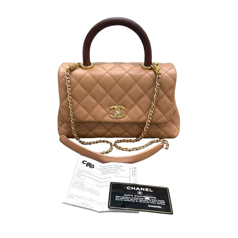 シャネル CHANEL ココハンドルXS A92990 24番台 ブラウン×ゴールド金具 キャビアスキン×リザード レディース ショルダーバッグ