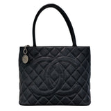 シャネル CHANEL 復刻トート A01804 5番台 ブラック×シルバー金具 キャビアスキン レディース トートバッグ