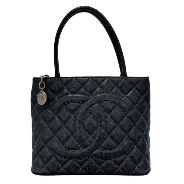 シャネル CHANEL 復刻トート A01804 5番台 ブラック×シルバー金具 キャビアスキン レディース トートバッグ