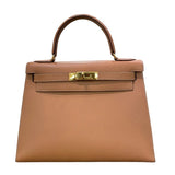 エルメス HERMES ケリー28 外縫い 〇V刻印 ナチュラル×ゴールド金具 クシュベル レディース ショルダーバッグ