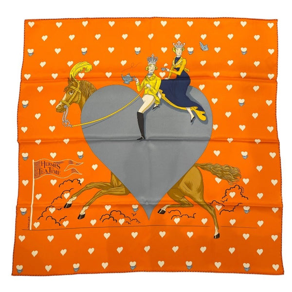 エルメス HERMES カレ70　Tea Time Medailons オレンジ シルク レディース スカーフ