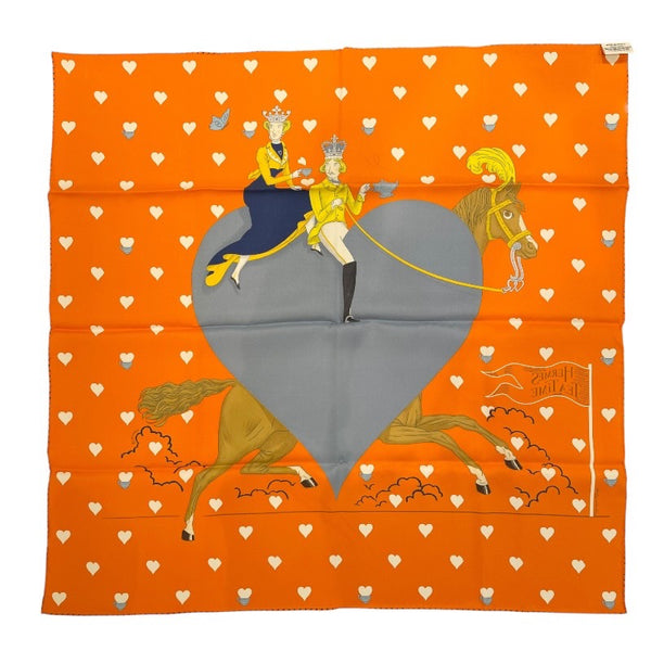 エルメス HERMES カレ70　Tea Time Medailons オレンジ シルク レディース スカーフ
