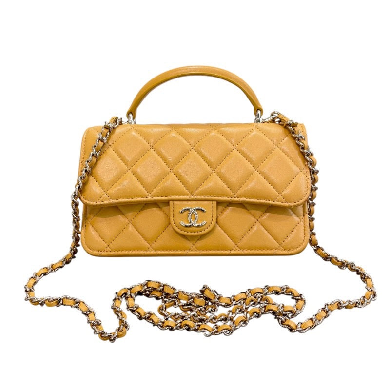 シャネル CHANEL マトラッセフラップ フォンショルダー AP3226 ランダムシリアル イエロー×ゴールド金具 ラムスキン レディース ショルダーバッグ