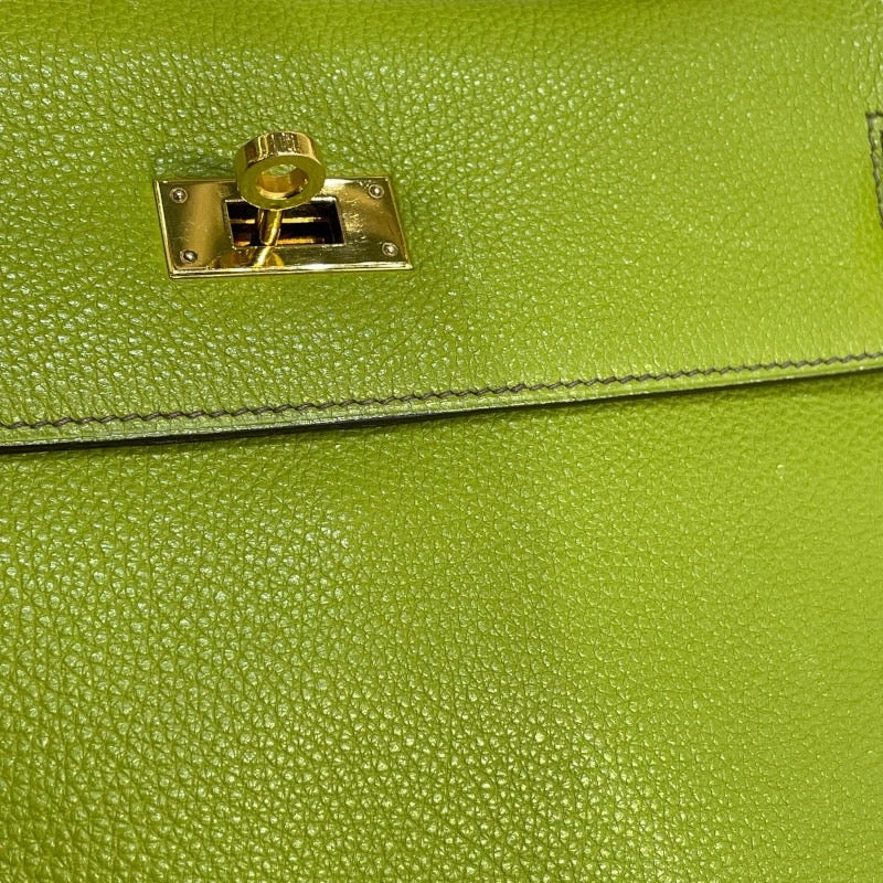 エルメス HERMES ケリー28内縫い □F刻印 アニスグリーン×ゴールド金具 トゴ レディース ハンドバッグ