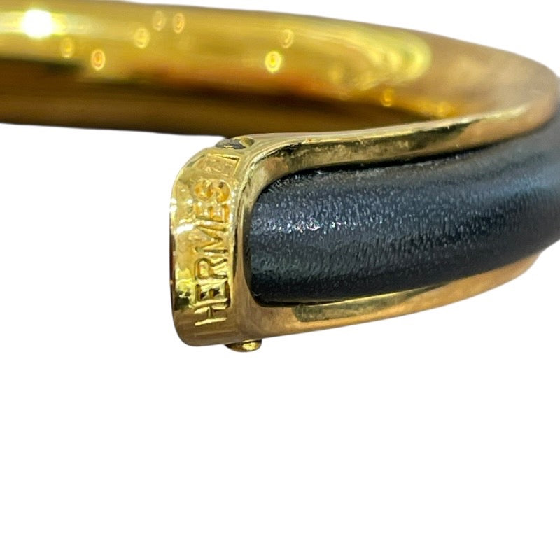 エルメス HERMES バングル ブラック/GD金具 メタル/レザー アクセサリー