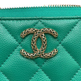 シャネル CHANEL マトラッセラウンドジップ グリーン キャビアスキン レディース 二つ折り財布