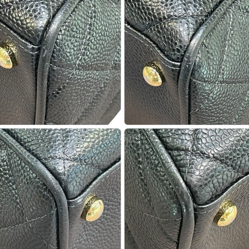 シャネル CHANEL ココマークミニボストン A20997 8番台 ブラック×ゴールド金具 キャビアスキン レディース トートバッグ