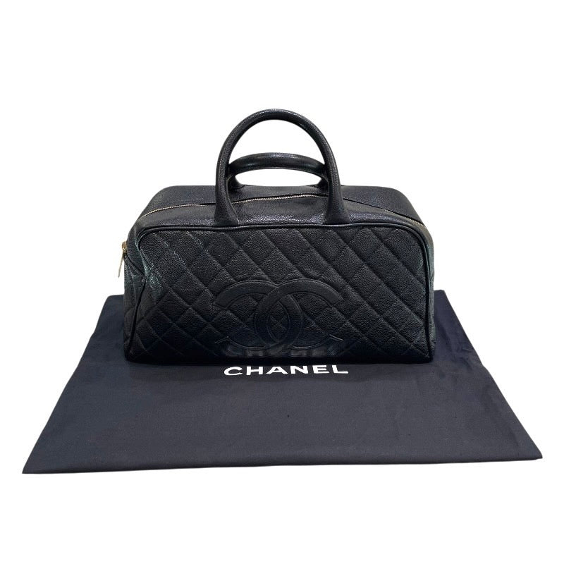 シャネル CHANEL ココマークミニボストン A20997 8番台 ブラック×ゴールド金具 キャビアスキン レディース トートバッグ