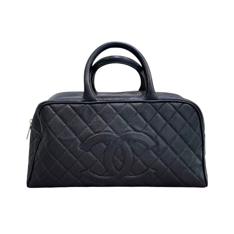 シャネル CHANEL ココマークミニボストン A20997 8番台 ブラック×ゴールド金具 キャビアスキン レディース トートバッグ