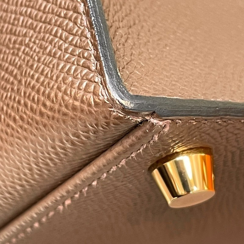 エルメス HERMES ケリー２５ 外縫い トリコロール B刻 エタン エトゥープ ブラック GD金具 エプソン レディース ハンドバッグ
