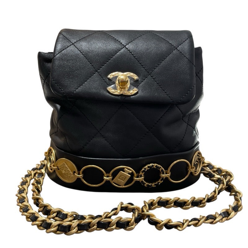 CHANEL ノベルティ チェーン リュック ブラック シャネル CHANEL チェーンリュック ブラック GD金具 ラムスキン