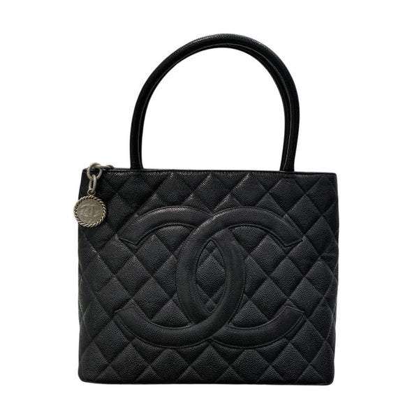シャネル CHANEL 復刻トート A01804 6番台 ブラック×シルバー金具 キャビアスキン レディース トートバッグ